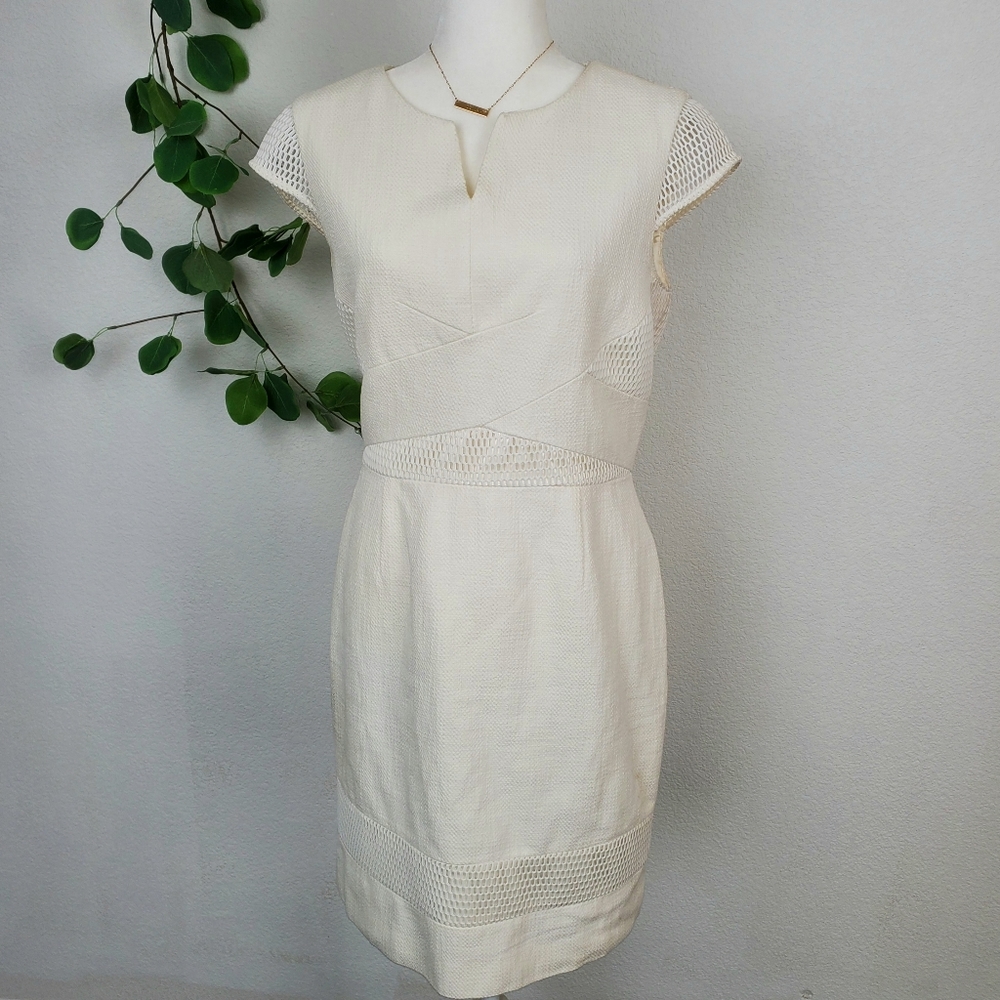 ANTONIO MELANI White Sheath Dress w/ Mesh Detail